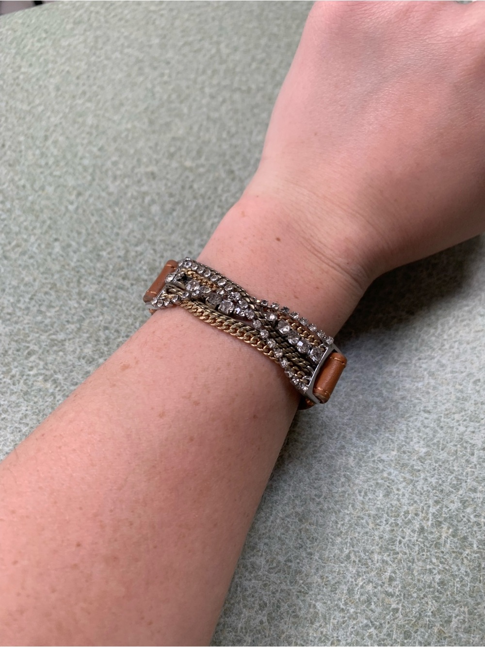 Leather Bracelet with multi metal chain